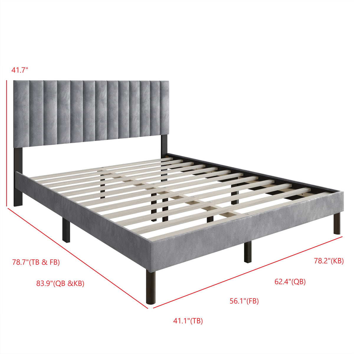 Home Design Sitka Velvet Upholstered Platform Bed Frame