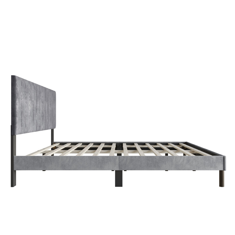 Home Design Sitka Velvet Upholstered Platform Bed Frame