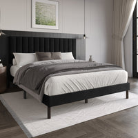 Home Design Sitka Velvet Upholstered Platform Bed Frame