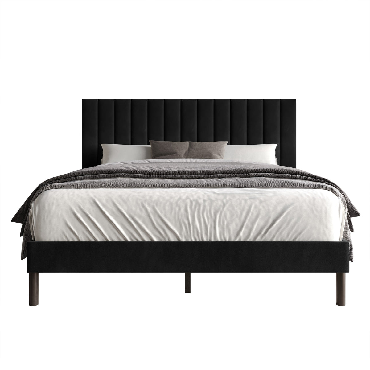 Home Design Sitka Velvet Upholstered Platform Bed Frame