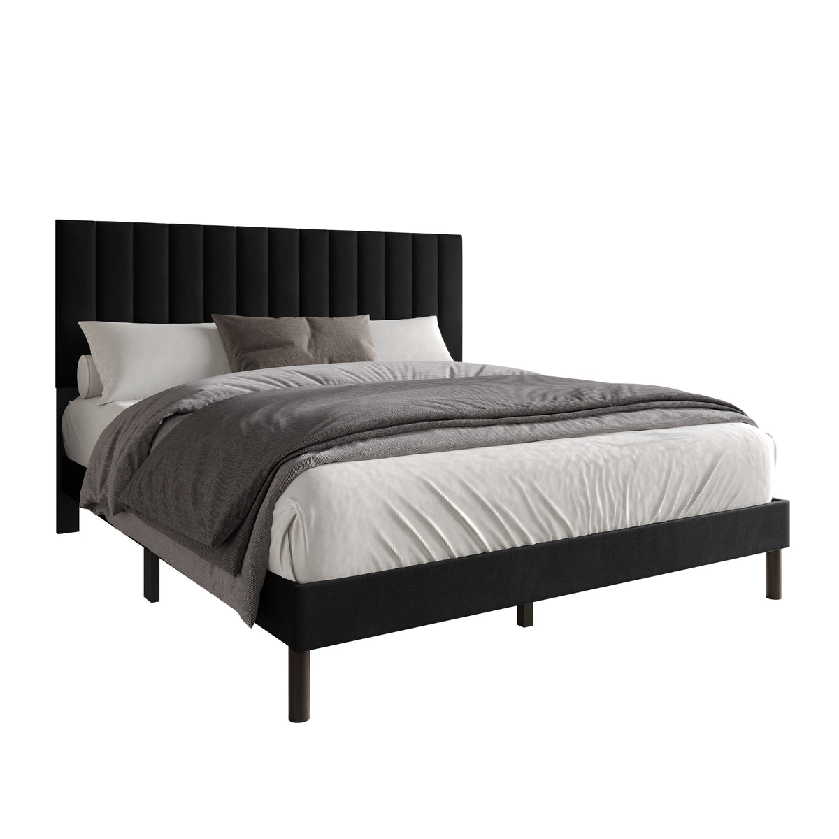 Home Design Sitka Velvet Upholstered Platform Bed Frame