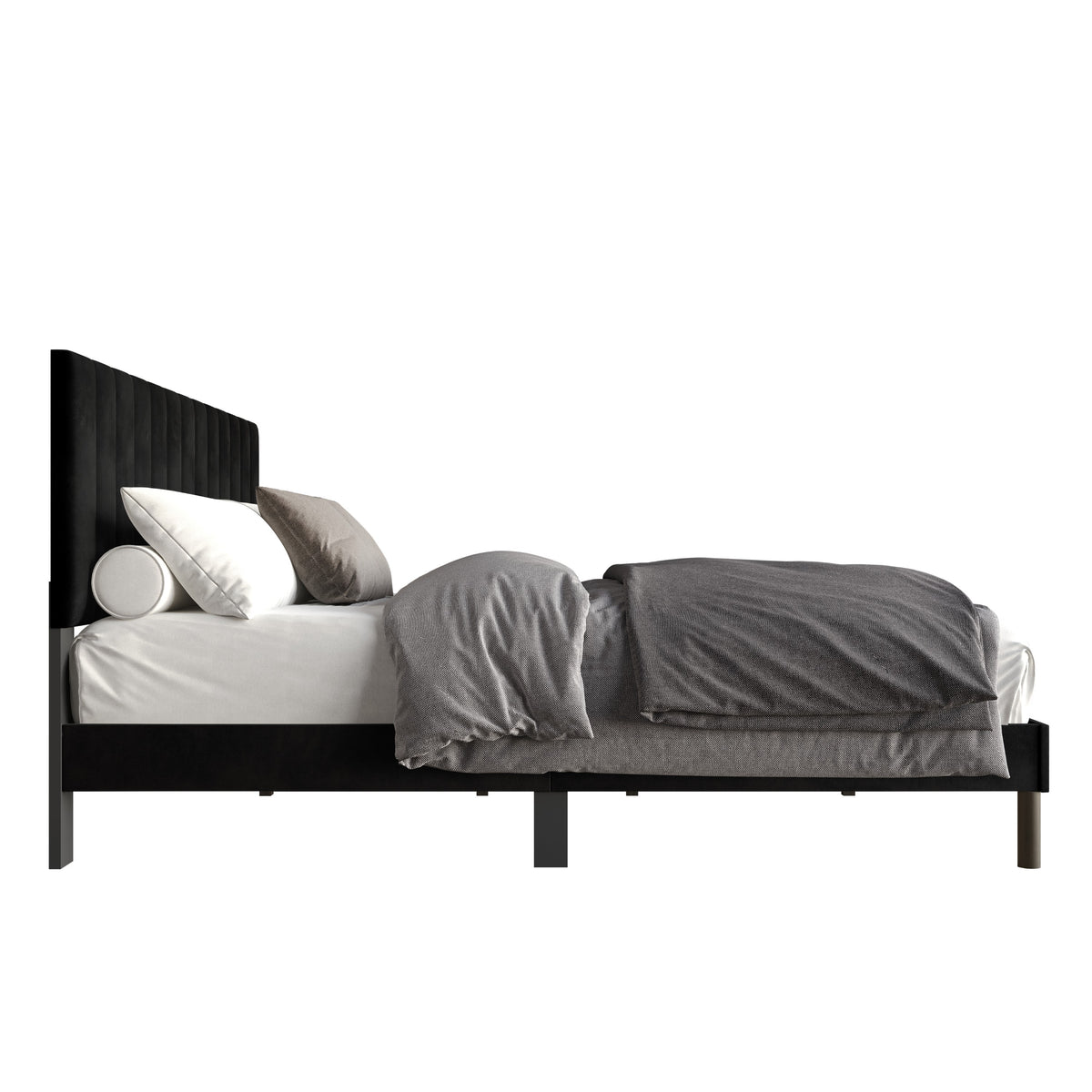Home Design Sitka Velvet Upholstered Platform Bed Frame