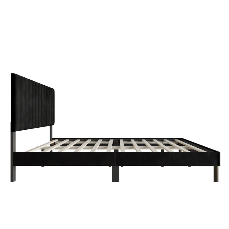 Home Design Sitka Velvet Upholstered Platform Bed Frame