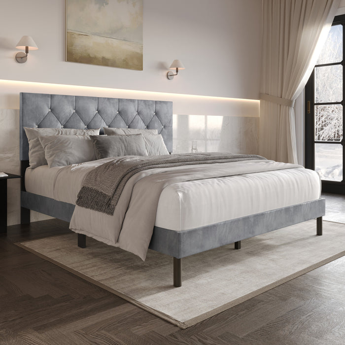 Home Design Groton Tufted Velvet Upholstered Panel Bed Frame