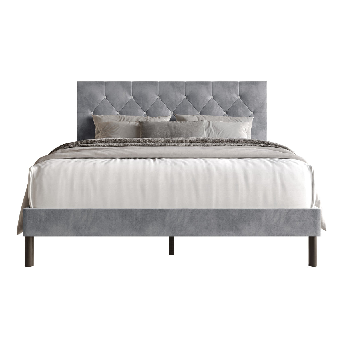 Home Design Groton Tufted Velvet Upholstered Panel Bed Frame