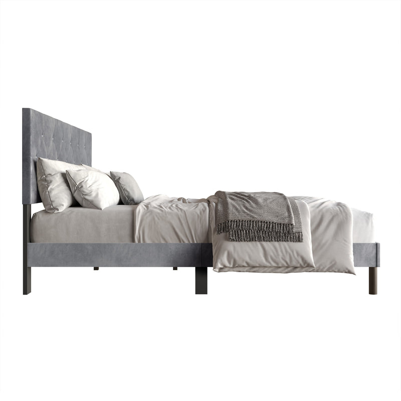 Home Design Groton Tufted Velvet Upholstered Panel Bed Frame