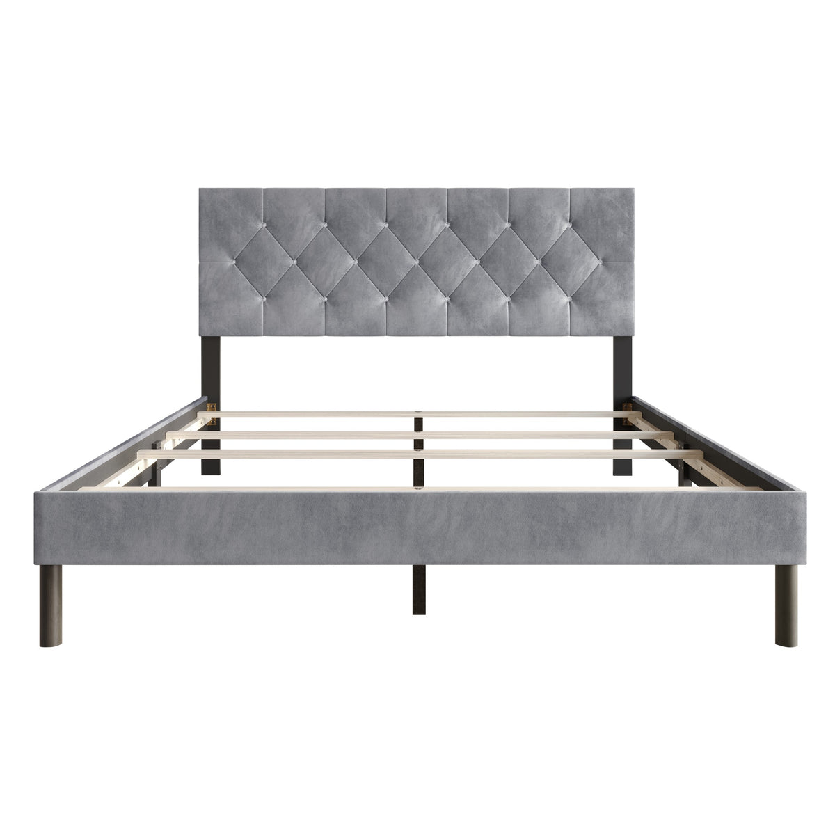 Home Design Groton Tufted Velvet Upholstered Panel Bed Frame