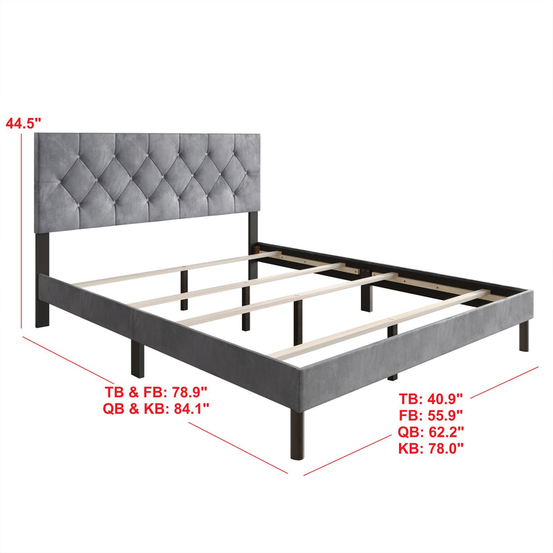 Home Design Groton Tufted Velvet Upholstered Panel Bed Frame