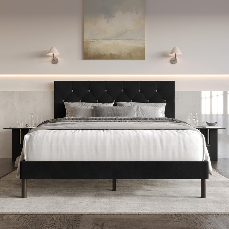 Home Design Groton Tufted Velvet Upholstered Panel Bed Frame