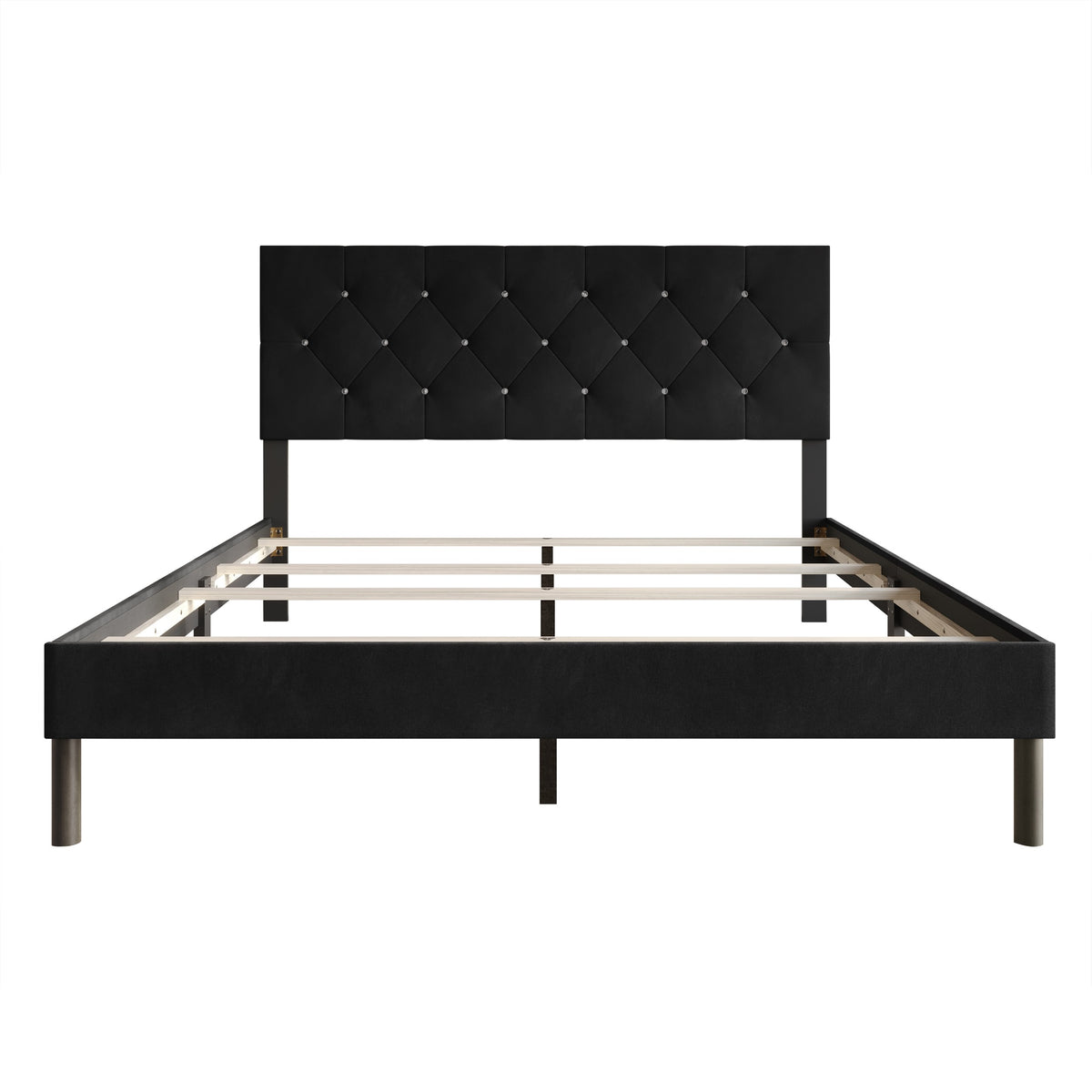 Home Design Groton Tufted Velvet Upholstered Panel Bed Frame