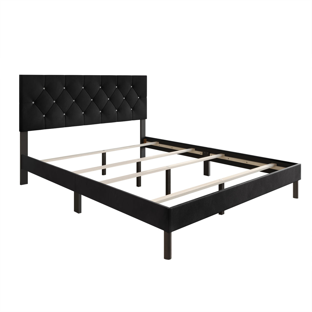 Home Design Groton Tufted Velvet Upholstered Panel Bed Frame