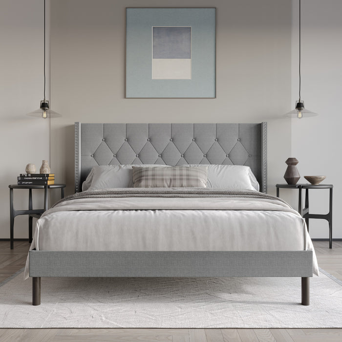 Home Design Cicero Tufted Upholstered Wingback Panel Bed Frame