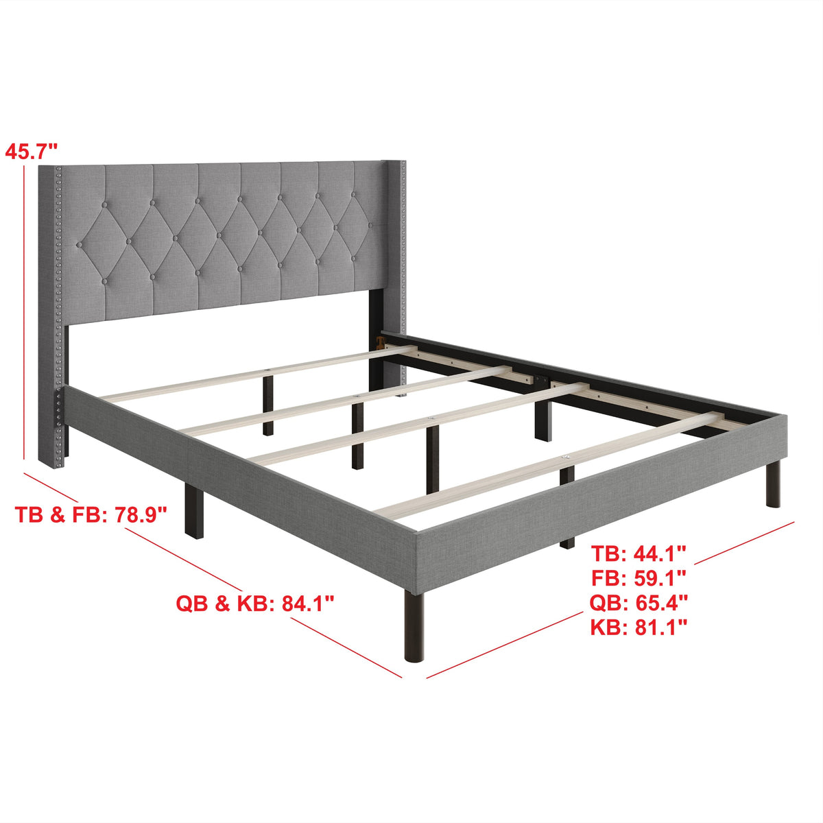 Home Design Cicero Tufted Upholstered Wingback Panel Bed Frame