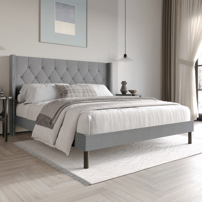 Home Design Cicero Tufted Upholstered Wingback Panel Bed Frame