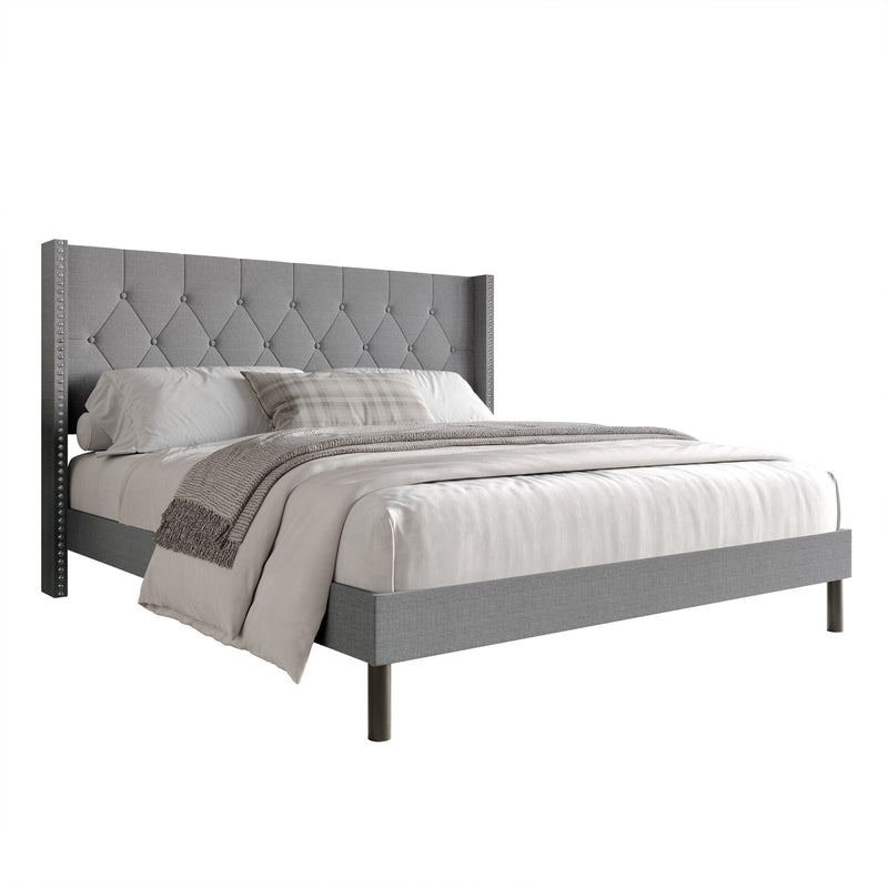 Home Design Cicero Tufted Upholstered Wingback Panel Bed Frame