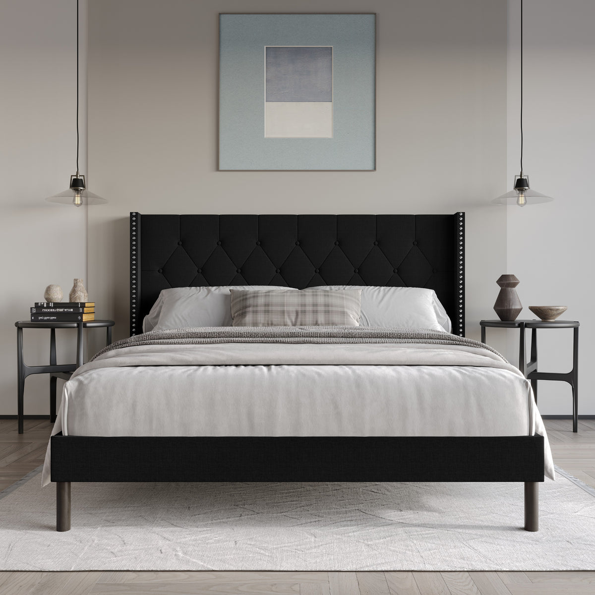 Home Design Cicero Tufted Upholstered Wingback Panel Bed Frame