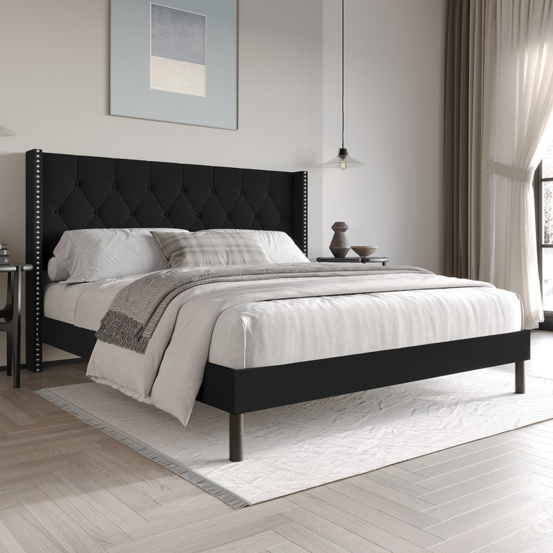 Home Design Cicero Tufted Upholstered Wingback Panel Bed Frame