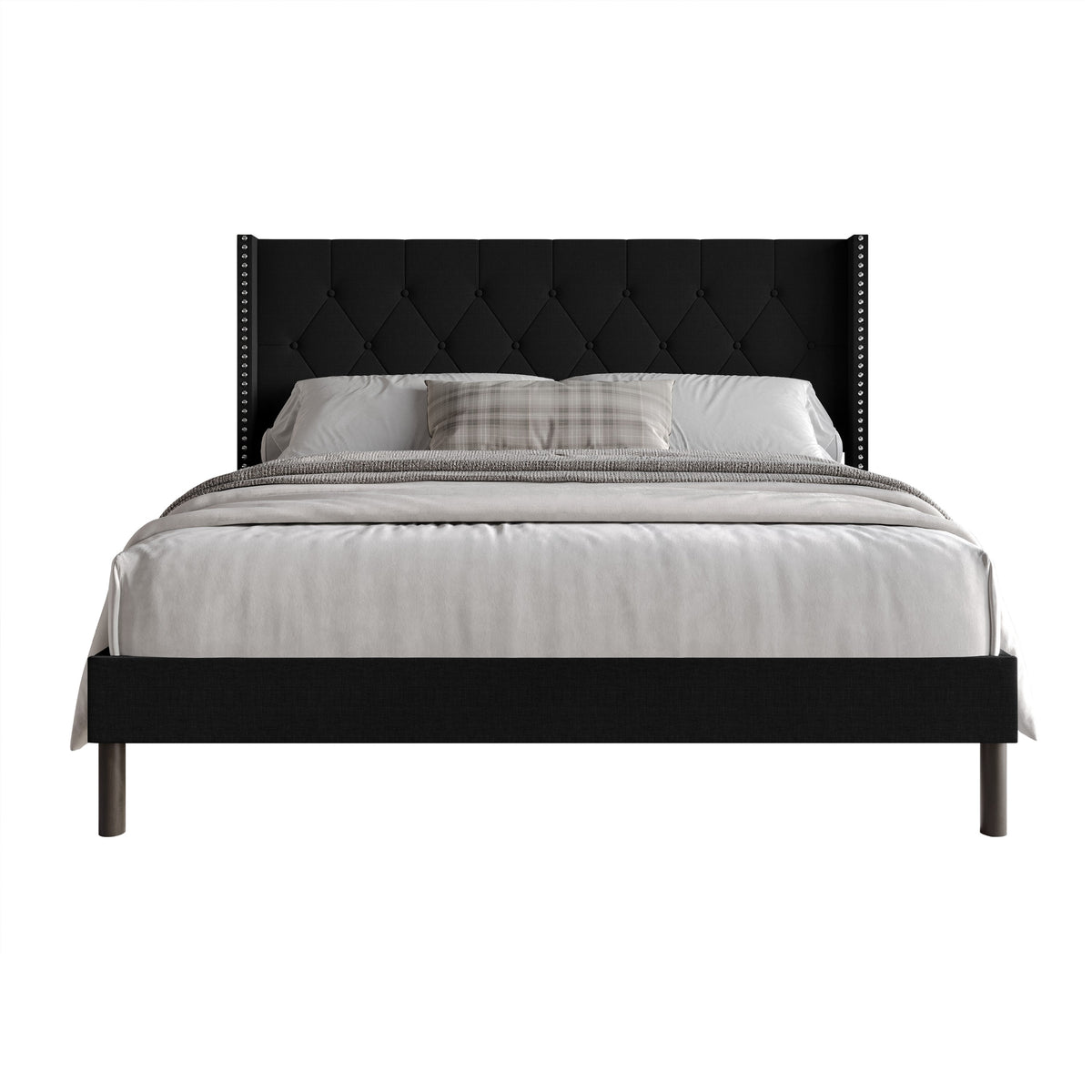 Home Design Cicero Tufted Upholstered Wingback Panel Bed Frame