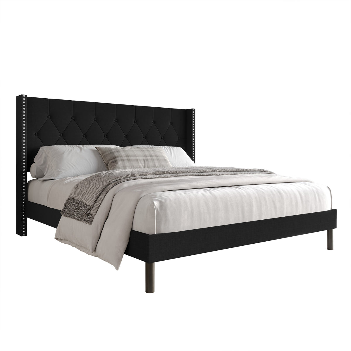 Home Design Cicero Tufted Upholstered Wingback Panel Bed Frame