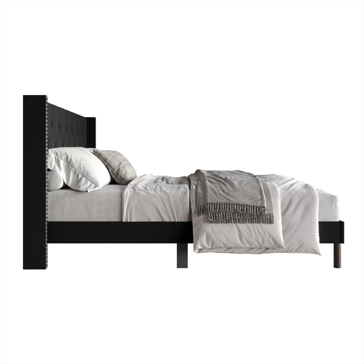 Home Design Cicero Tufted Upholstered Wingback Panel Bed Frame
