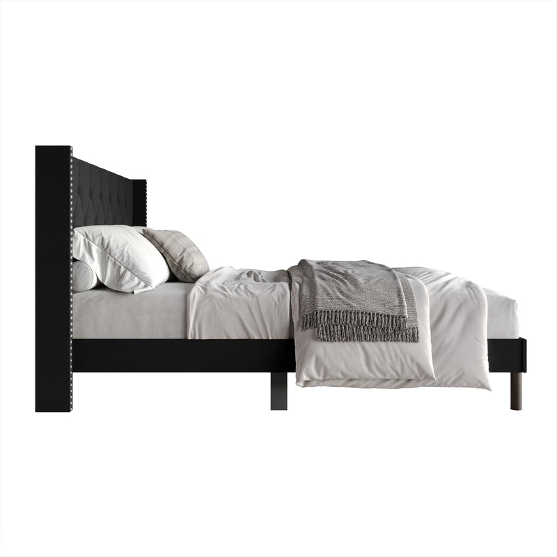Home Design Cicero Tufted Upholstered Wingback Panel Bed Frame