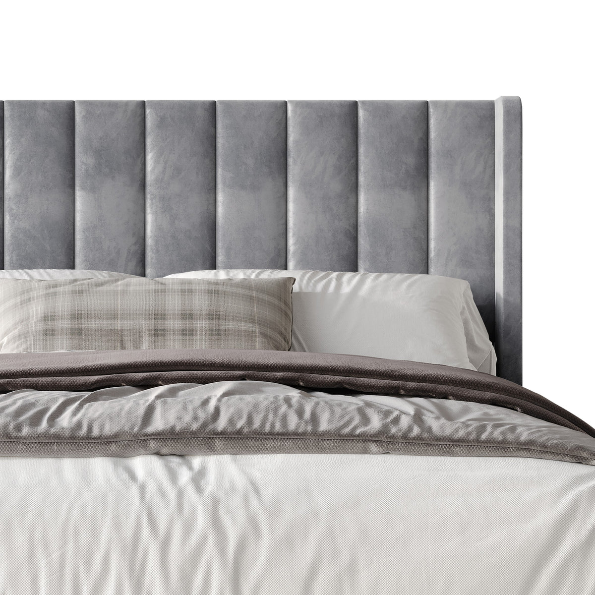 Home Design Herrin Tufted Luxurious Velvet Upholstered Wingback Panel Bed Frame for Adult, Easy Assembly