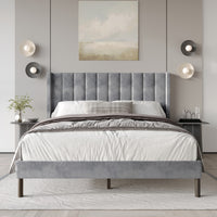 Home Design Herrin Tufted Luxurious Velvet Upholstered Wingback Panel Bed Frame for Adult, Easy Assembly