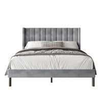 Home Design Herrin Tufted Luxurious Velvet Upholstered Wingback Panel Bed Frame for Adult, Easy Assembly