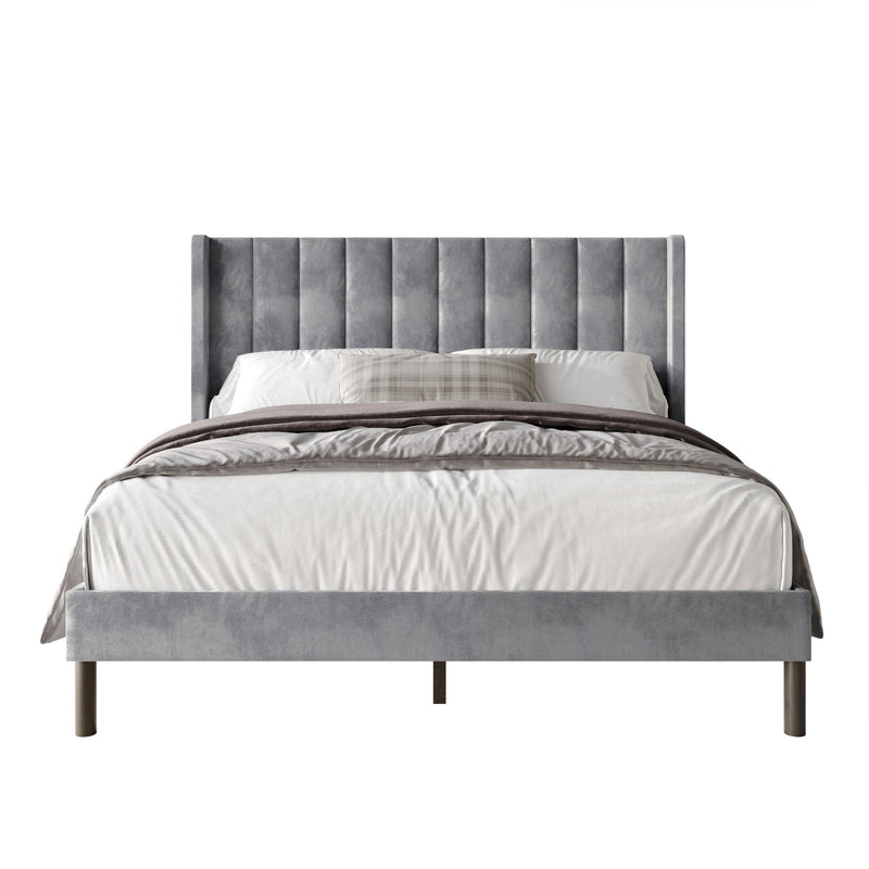 Home Design Herrin Tufted Luxurious Velvet Upholstered Wingback Panel Bed Frame for Adult, Easy Assembly