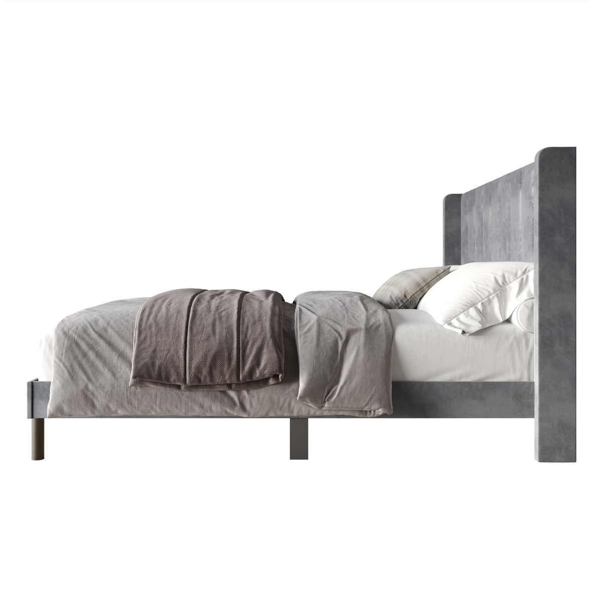 Home Design Herrin Tufted Luxurious Velvet Upholstered Wingback Panel Bed Frame for Adult, Easy Assembly