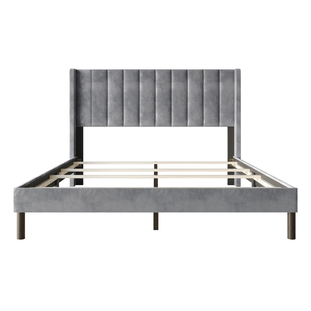 Home Design Herrin Tufted Luxurious Velvet Upholstered Wingback Panel Bed Frame for Adult, Easy Assembly