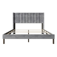 Home Design Herrin Tufted Luxurious Velvet Upholstered Wingback Panel Bed Frame for Adult, Easy Assembly