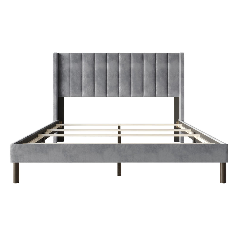 Home Design Herrin Tufted Luxurious Velvet Upholstered Wingback Panel Bed Frame for Adult, Easy Assembly