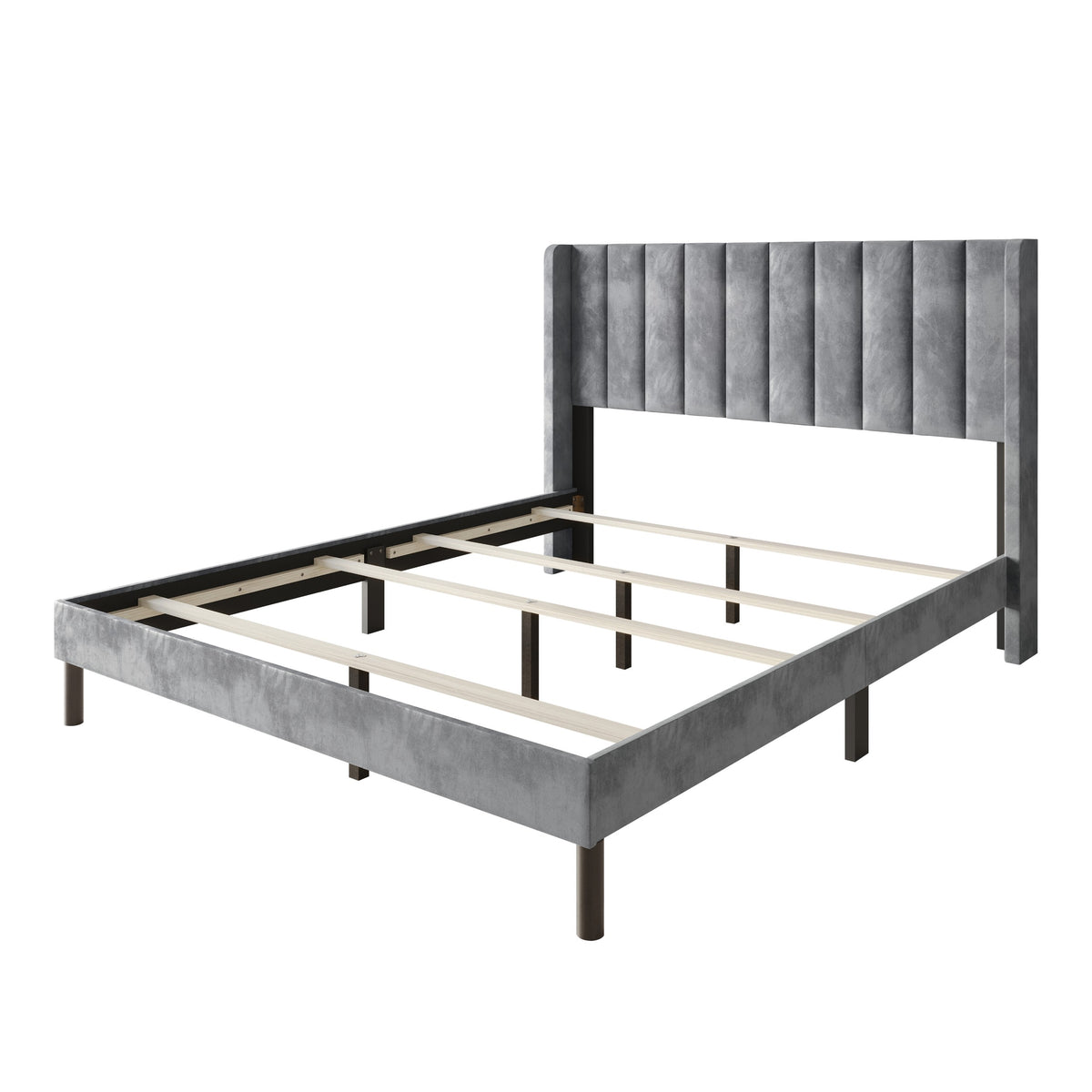 Home Design Herrin Tufted Luxurious Velvet Upholstered Wingback Panel Bed Frame for Adult, Easy Assembly