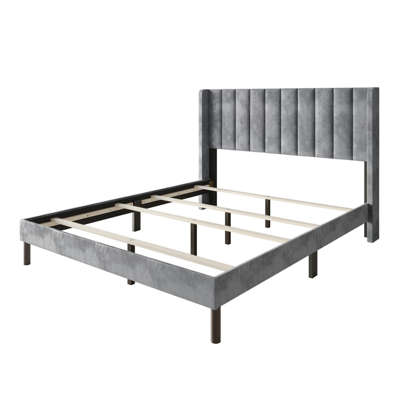 Home Design Herrin Tufted Luxurious Velvet Upholstered Wingback Panel Bed Frame for Adult, Easy Assembly