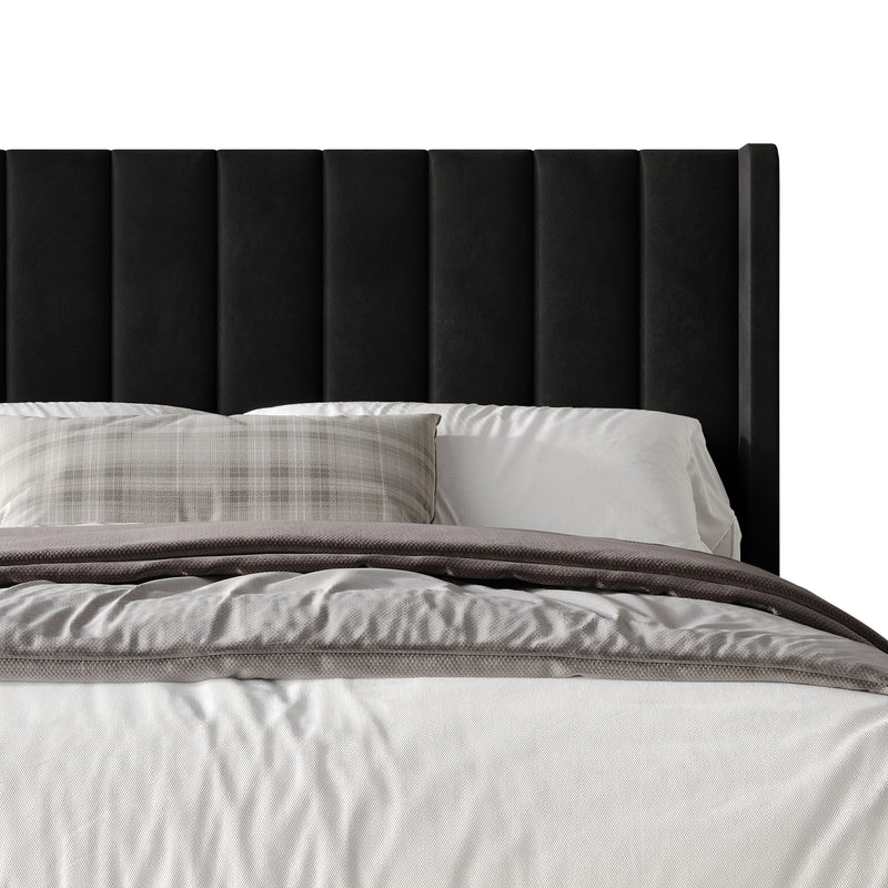 Home Design Herrin Tufted Luxurious Velvet Upholstered Wingback Panel Bed Frame for Adult, Easy Assembly