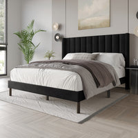 Home Design Herrin Tufted Luxurious Velvet Upholstered Wingback Panel Bed Frame for Adult, Easy Assembly