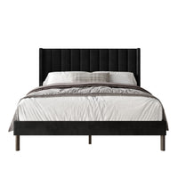 Home Design Herrin Tufted Luxurious Velvet Upholstered Wingback Panel Bed Frame for Adult, Easy Assembly