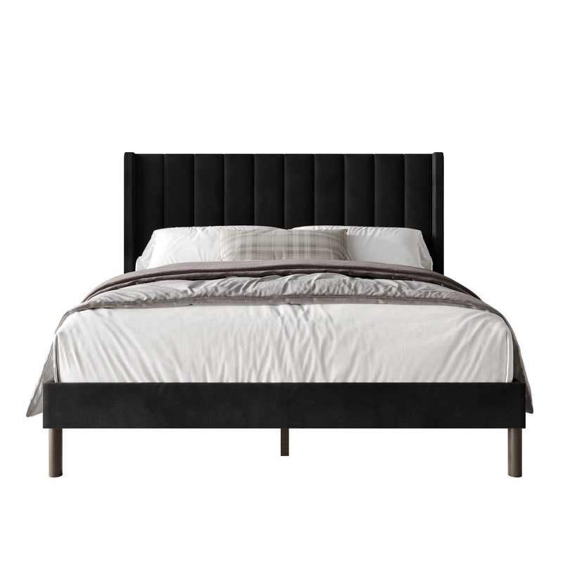 Home Design Herrin Tufted Luxurious Velvet Upholstered Wingback Panel Bed Frame for Adult, Easy Assembly