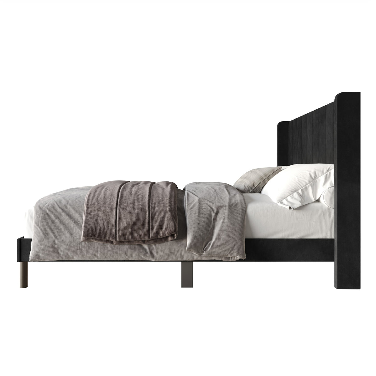 Home Design Herrin Tufted Luxurious Velvet Upholstered Wingback Panel Bed Frame for Adult, Easy Assembly