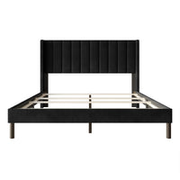 Home Design Herrin Tufted Luxurious Velvet Upholstered Wingback Panel Bed Frame for Adult, Easy Assembly