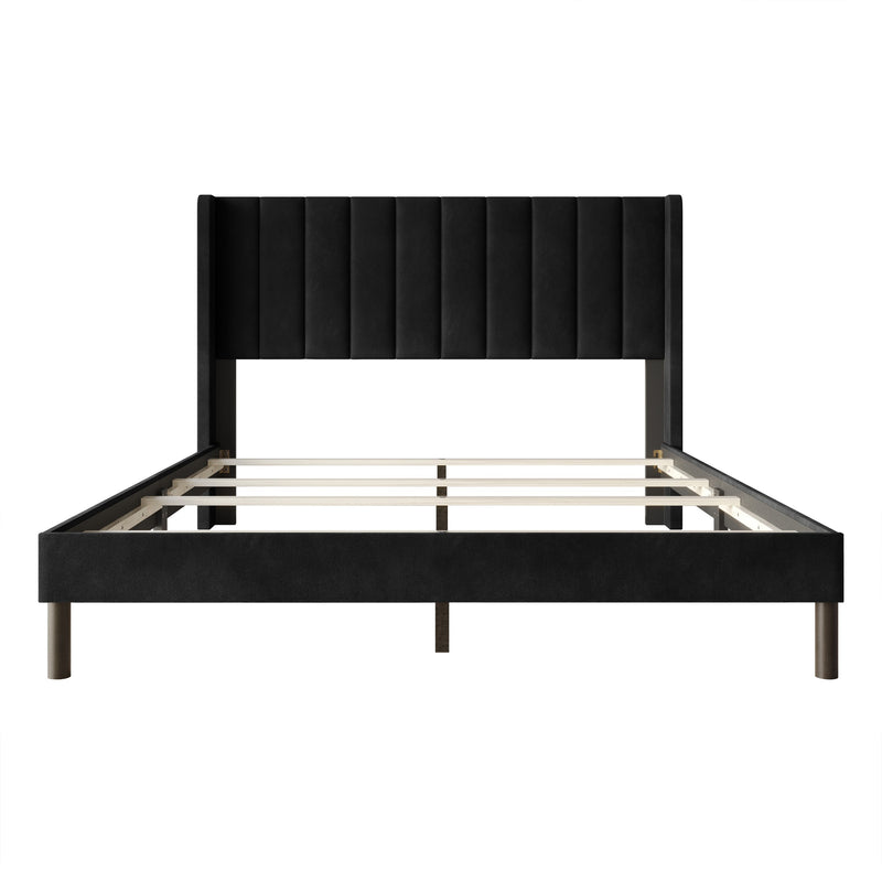 Home Design Herrin Tufted Luxurious Velvet Upholstered Wingback Panel Bed Frame for Adult, Easy Assembly