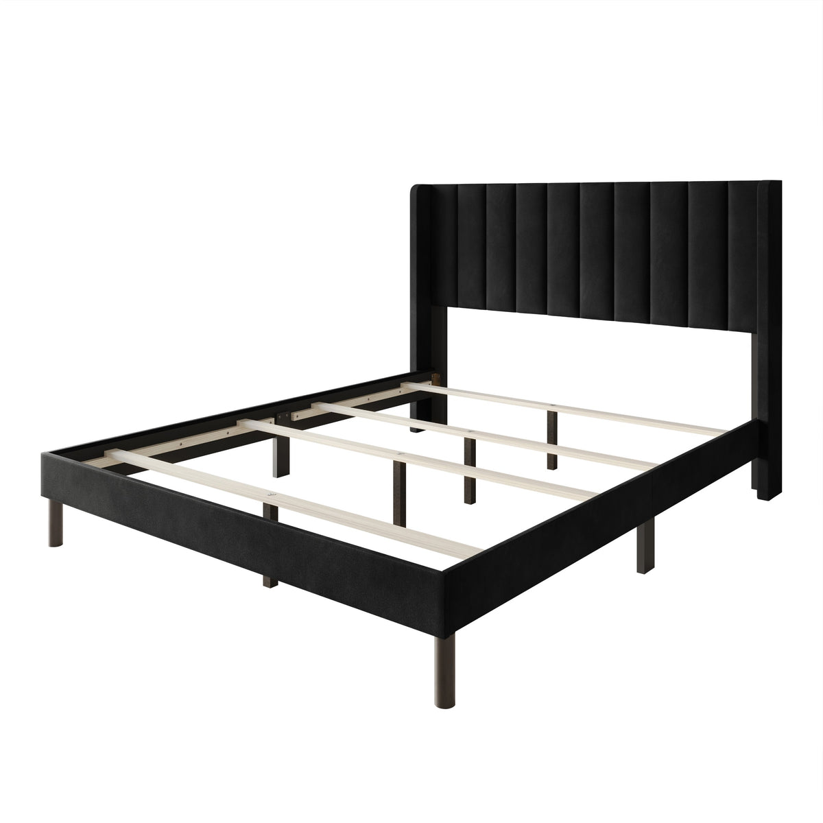 Home Design Herrin Tufted Luxurious Velvet Upholstered Wingback Panel Bed Frame for Adult, Easy Assembly