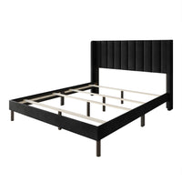 Home Design Herrin Tufted Luxurious Velvet Upholstered Wingback Panel Bed Frame for Adult, Easy Assembly
