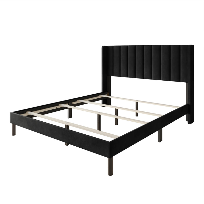 Home Design Herrin Tufted Luxurious Velvet Upholstered Wingback Panel Bed Frame for Adult, Easy Assembly