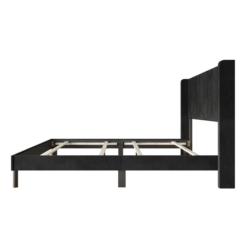 Home Design Herrin Tufted Luxurious Velvet Upholstered Wingback Panel Bed Frame for Adult, Easy Assembly
