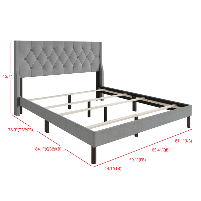 Home Design Oregon Button-Tufted Upholstered Wingback Panel Bed Frame for Adult, Easy Assembly