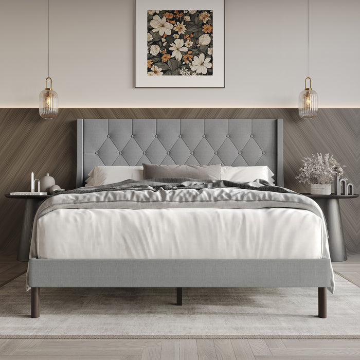 Home Design Oregon Button-Tufted Upholstered Wingback Panel Bed Frame for Adult, Easy Assembly