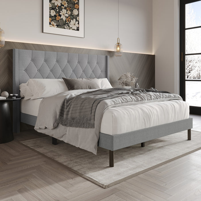 Home Design Oregon Button-Tufted Upholstered Wingback Panel Bed Frame for Adult, Easy Assembly