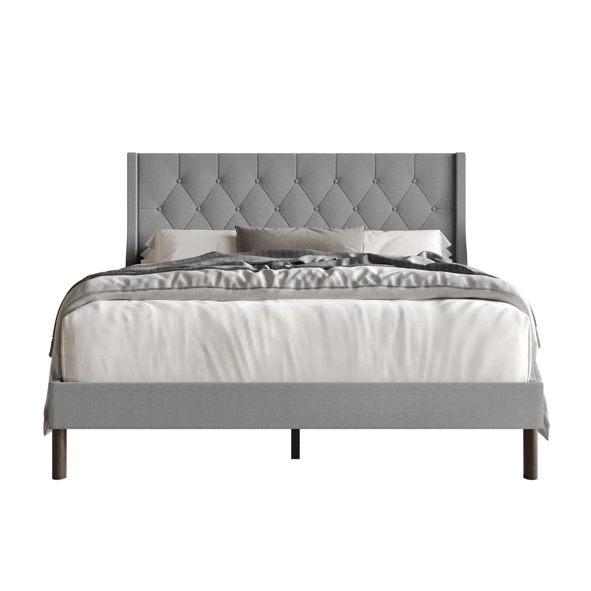 Home Design Oregon Button-Tufted Upholstered Wingback Panel Bed Frame for Adult, Easy Assembly